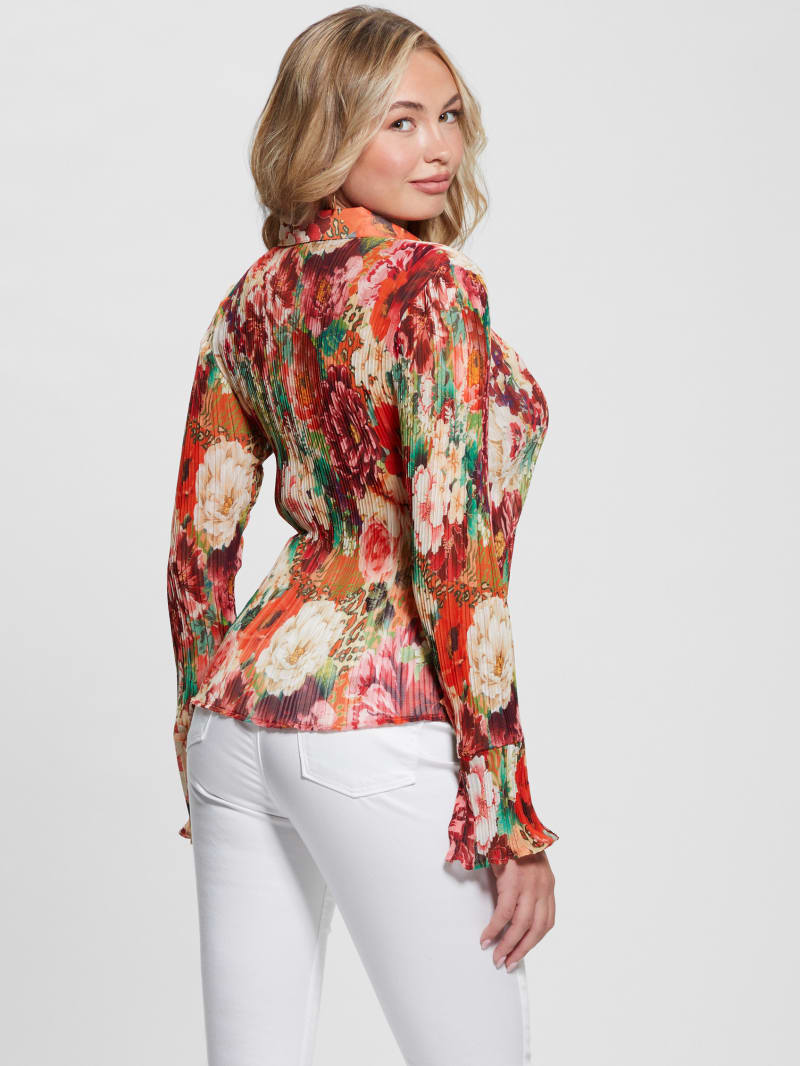 Guess Eco Vivenne Plisse Button-Up Top - Peony Animal Print Guess Eco Vivenne Plisse Button-Up Top - Peony Animal Print