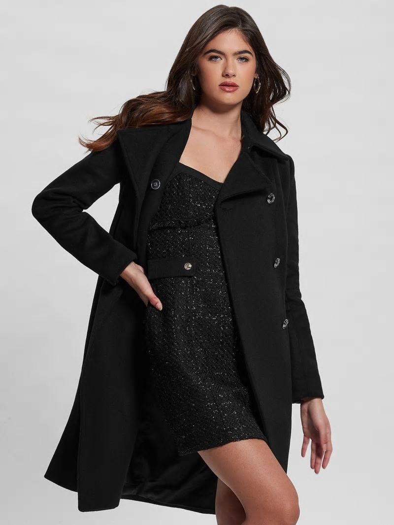 Guess Patrice Wool-Blend Belted Coat - Black Guess Patrice Wool-Blend Belted Coat - Black