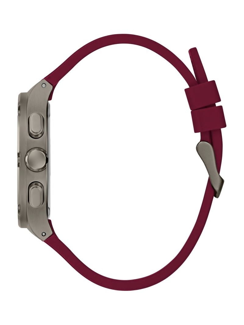 Guess Gunmetal and Burgundy Silicone Multifunction Watch - Gunmetal Guess Gunmetal and Burgundy Silicone Multifunction Watch - Gunmetal