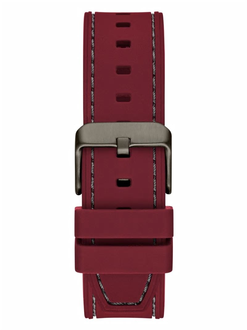 Guess Gunmetal and Burgundy Silicone Multifunction Watch - Gunmetal Guess Gunmetal and Burgundy Silicone Multifunction Watch - Gunmetal