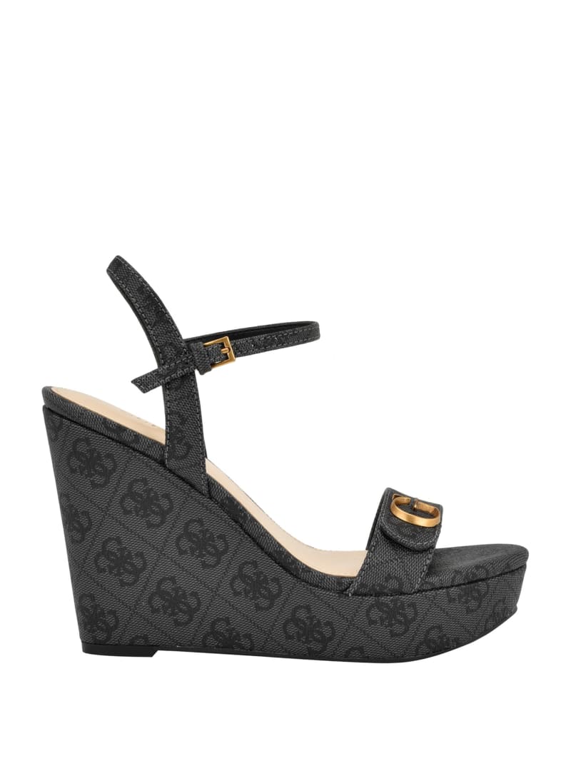 Guess Himifa Shimmer Metallic G Wedge Sandals - Black 001 Guess Himifa Shimmer Metallic G Wedge Sandals - Black 001