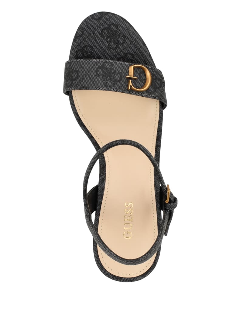 Guess Himifa Shimmer Metallic G Wedge Sandals - Black 001 Guess Himifa Shimmer Metallic G Wedge Sandals - Black 001