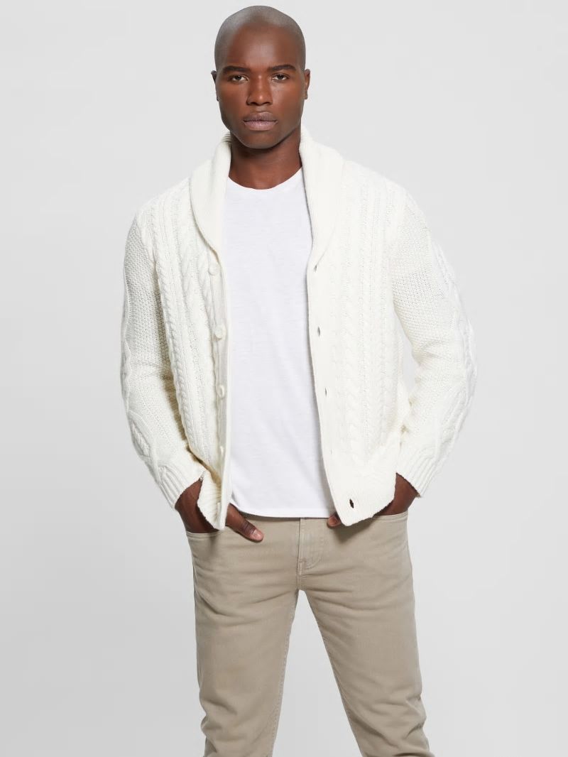 Guess Shane Celtic Cable-Knit Cardigan - Ecru Pearl Guess Shane Celtic Cable-Knit Cardigan - Ecru Pearl