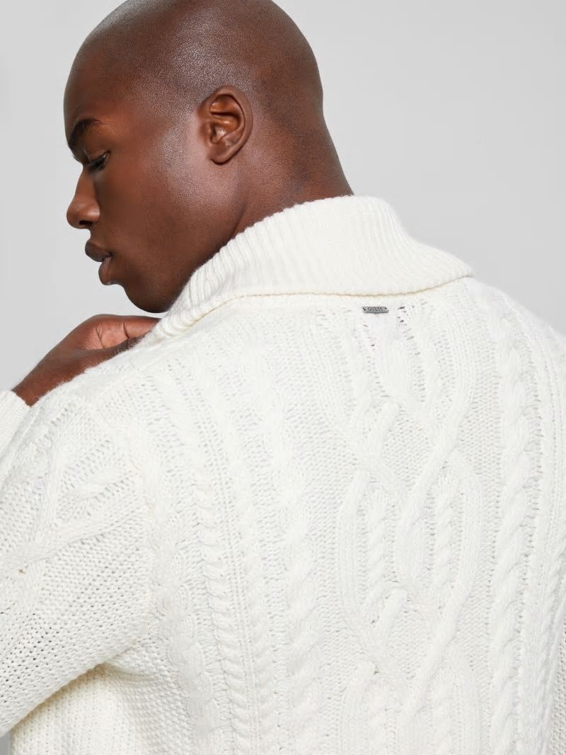 Guess Shane Celtic Cable-Knit Cardigan - Ecru Pearl Guess Shane Celtic Cable-Knit Cardigan - Ecru Pearl