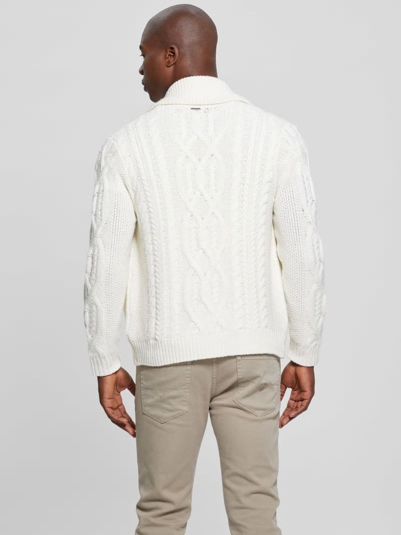 Guess Shane Celtic Cable-Knit Cardigan - Ecru Pearl Guess Shane Celtic Cable-Knit Cardigan - Ecru Pearl