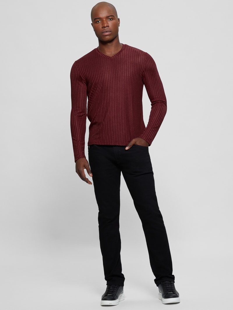 Guess Warehouse V-Neck Knit Tee - Red Noir Guess Warehouse V-Neck Knit Tee - Red Noir