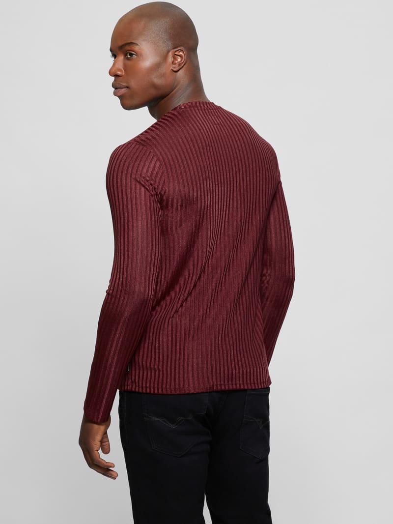 Guess Warehouse V-Neck Knit Tee - Red Noir Guess Warehouse V-Neck Knit Tee - Red Noir