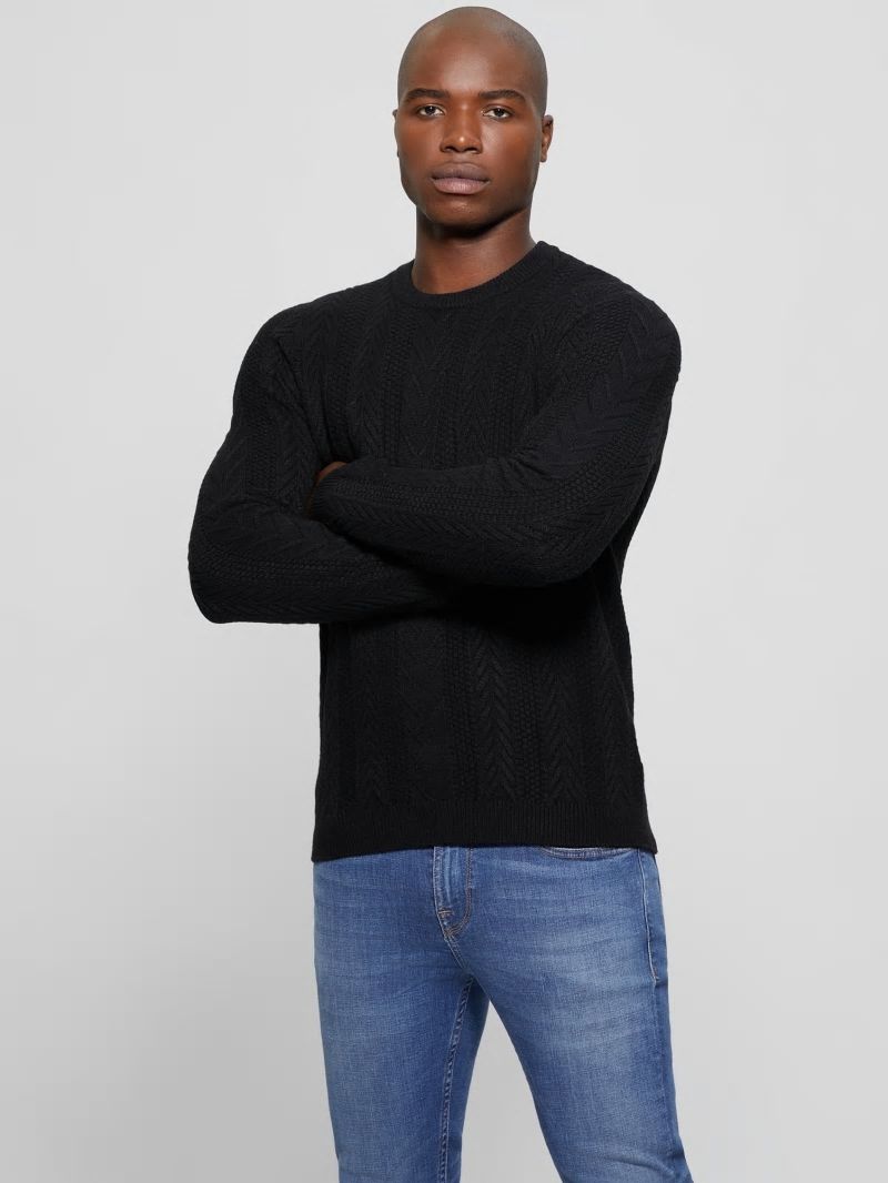 Guess Eco Ethan Cable Knit Sweater - Black Guess Eco Ethan Cable Knit Sweater - Black