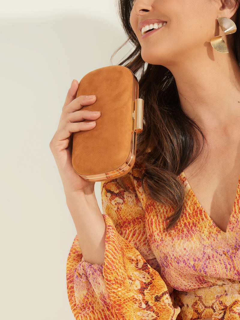 Guess Suede Leather Clutch - Cognac Guess Suede Leather Clutch - Cognac