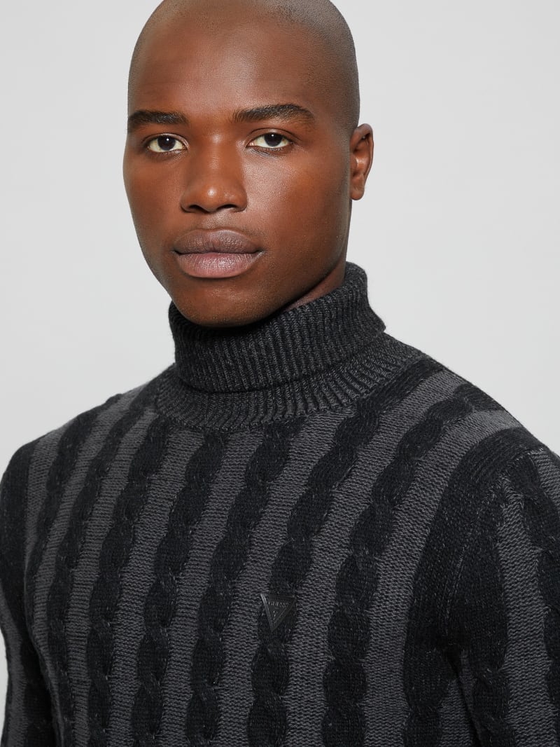 Guess Arkell Turtleneck Cable Sweater - Magnetic And Black Combo Guess Arkell Turtleneck Cable Sweater - Magnetic And Black Combo