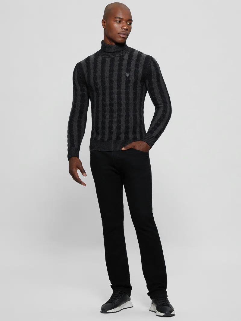 Guess Arkell Turtleneck Cable Sweater - Magnetic And Black Combo Guess Arkell Turtleneck Cable Sweater - Magnetic And Black Combo