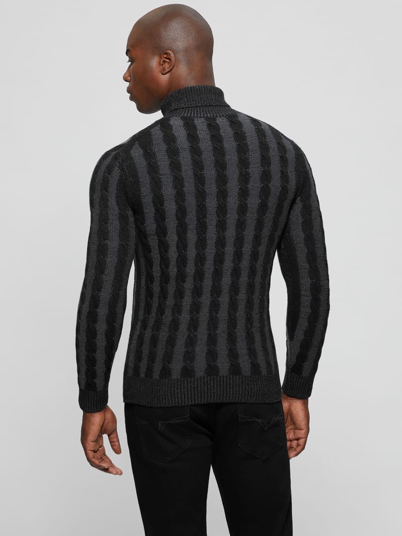 Guess Arkell Turtleneck Cable Sweater - Magnetic And Black Combo Guess Arkell Turtleneck Cable Sweater - Magnetic And Black Combo