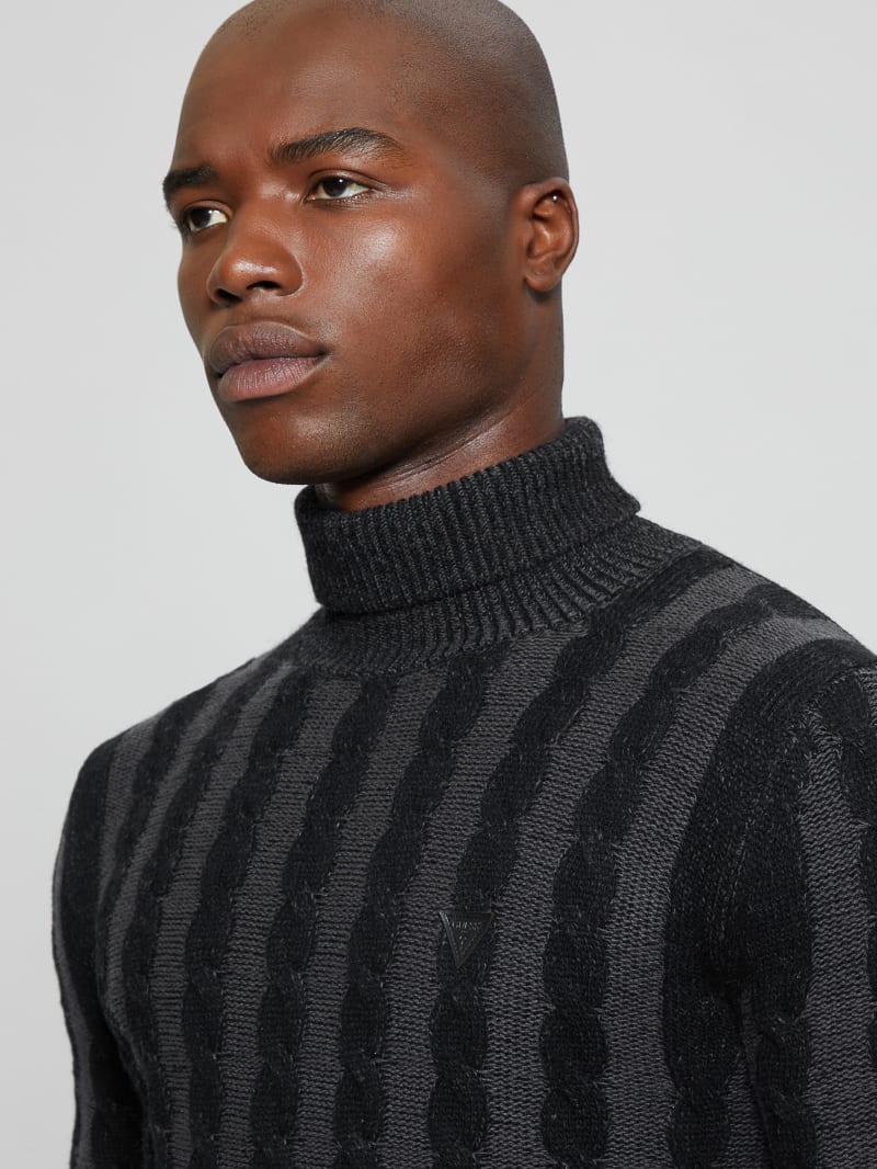 Guess Arkell Turtleneck Cable Sweater - Magnetic And Black Combo Guess Arkell Turtleneck Cable Sweater - Magnetic And Black Combo