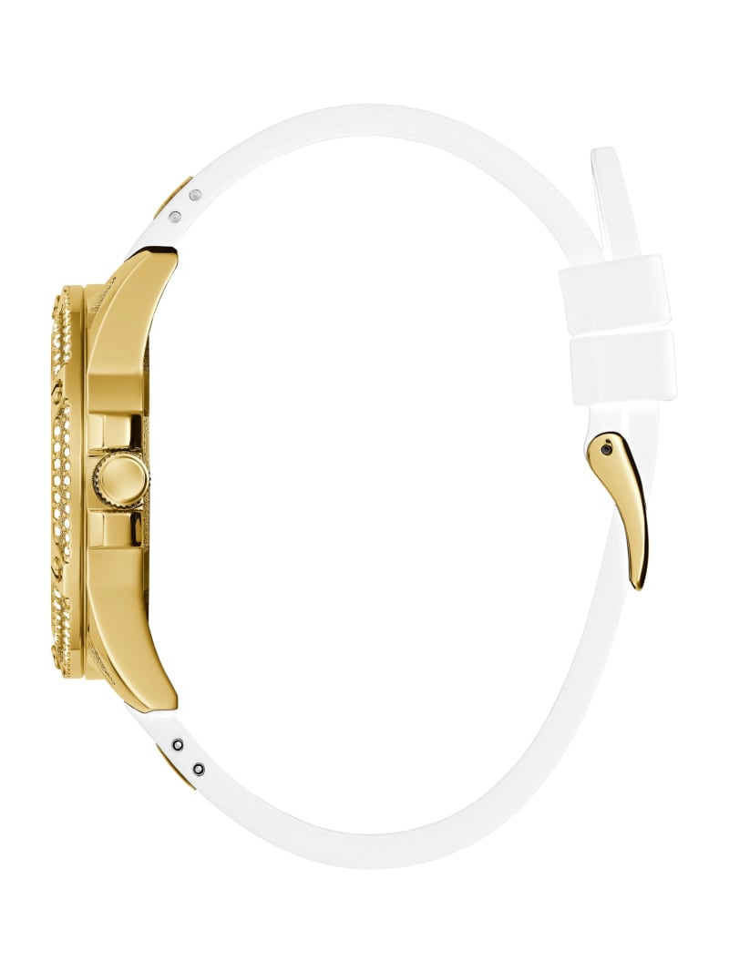 Guess Gold-Tone and White Silicone Multifunction Watch - White Multi Guess Gold-Tone and White Silicone Multifunction Watch - White Multi