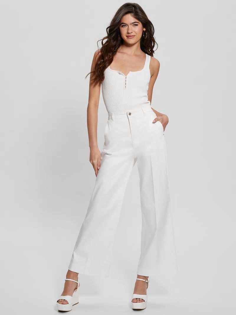 Guess Darma Satin High-Rise Wide-Leg Pants - Pure White Guess Darma Satin High-Rise Wide-Leg Pants - Pure White
