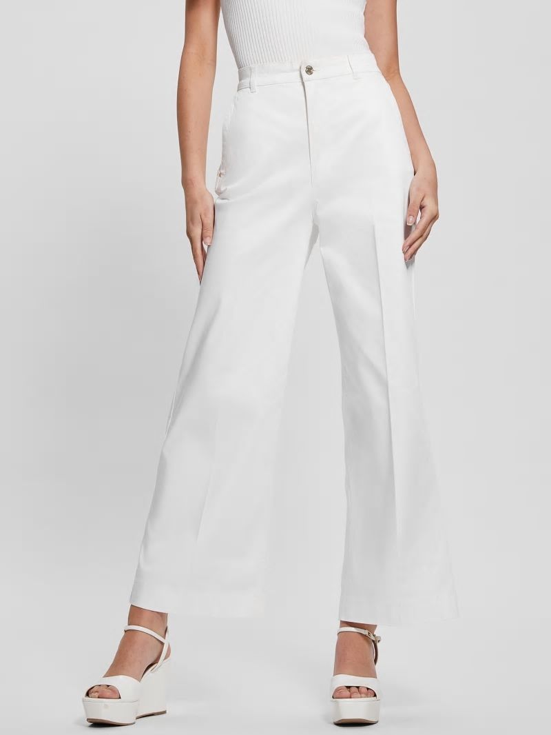 Guess Darma Satin High-Rise Wide-Leg Pants - Pure White Guess Darma Satin High-Rise Wide-Leg Pants - Pure White