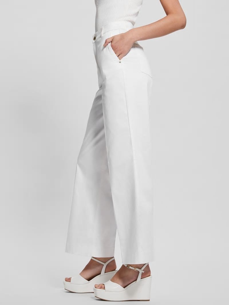Guess Darma Satin High-Rise Wide-Leg Pants - Pure White Guess Darma Satin High-Rise Wide-Leg Pants - Pure White
