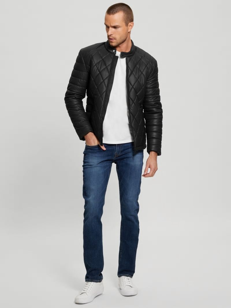 Guess Diamond Quilted Faux-Leather Jacket - Black Guess Diamond Quilted Faux-Leather Jacket - Black