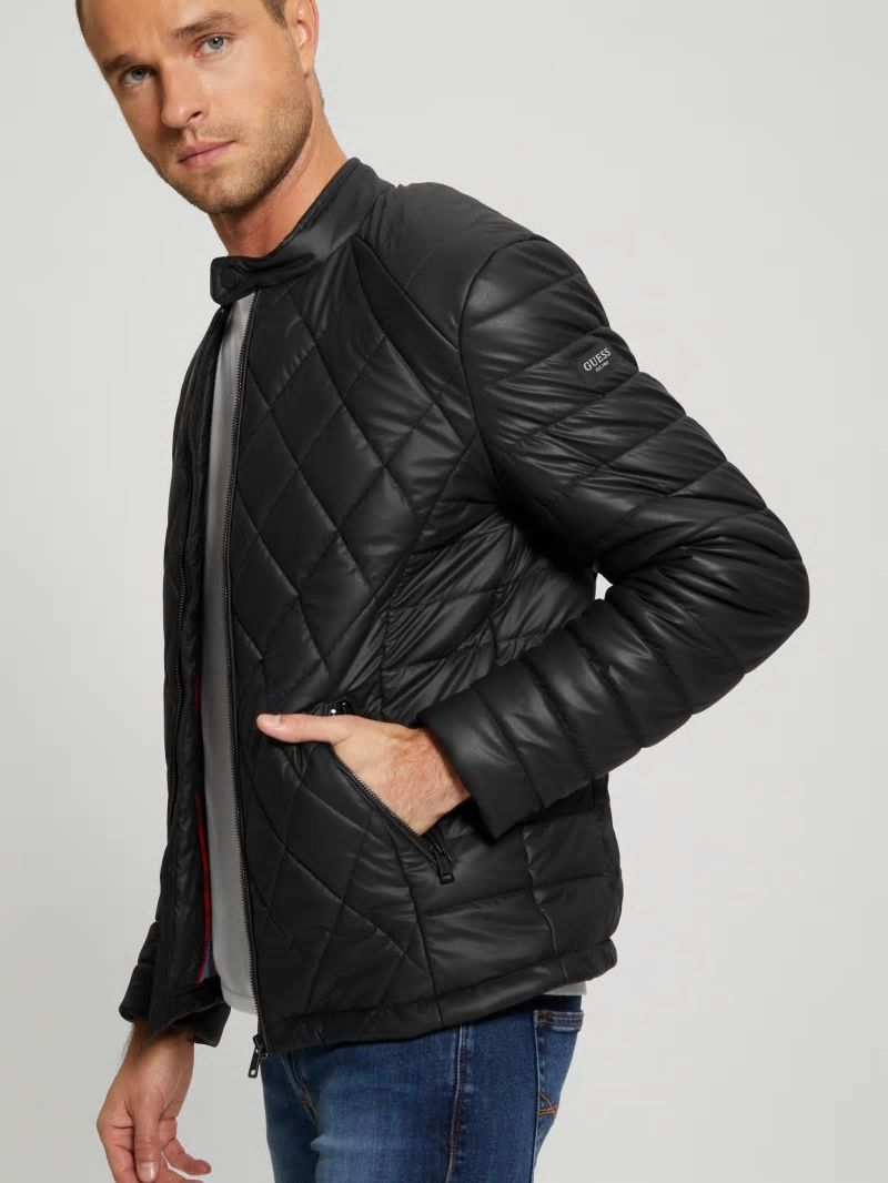 Guess Diamond Quilted Faux-Leather Jacket - Black Guess Diamond Quilted Faux-Leather Jacket - Black