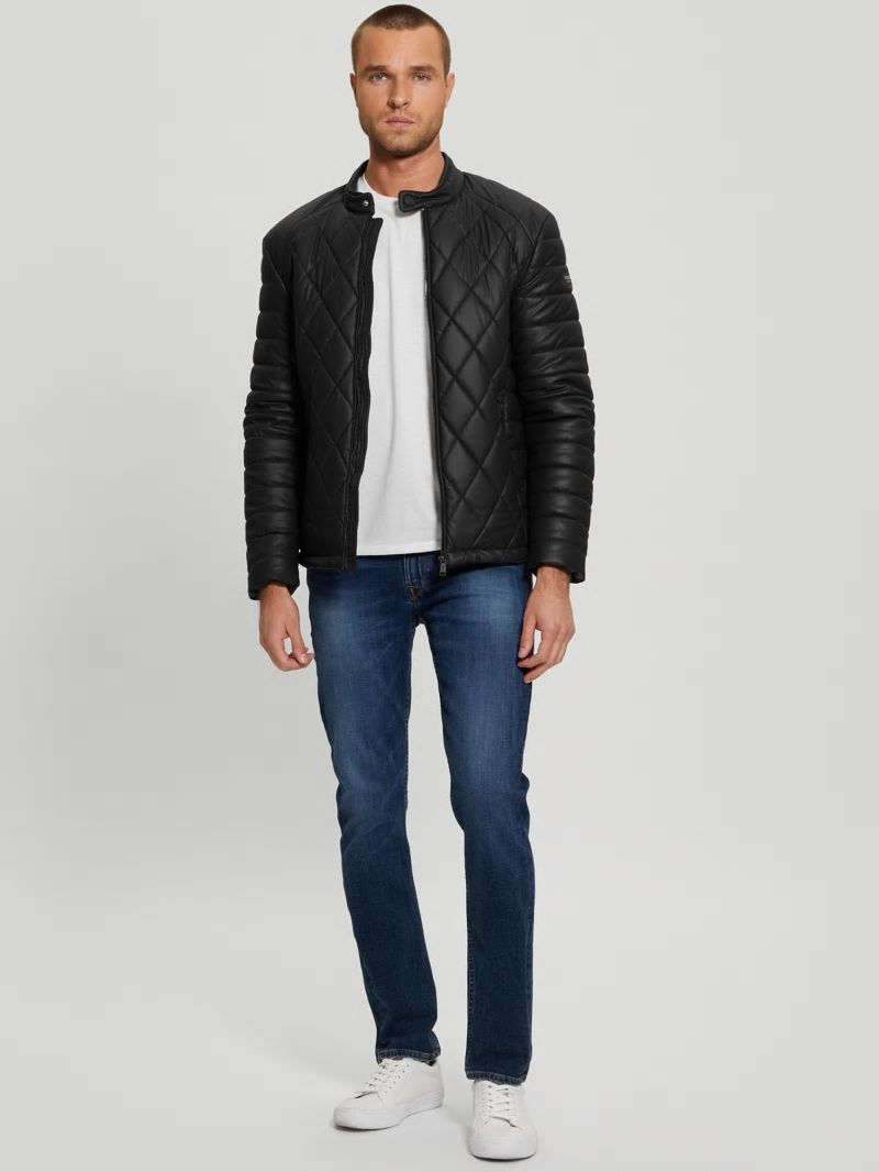 Guess Diamond Quilted Faux-Leather Jacket - Black Guess Diamond Quilted Faux-Leather Jacket - Black
