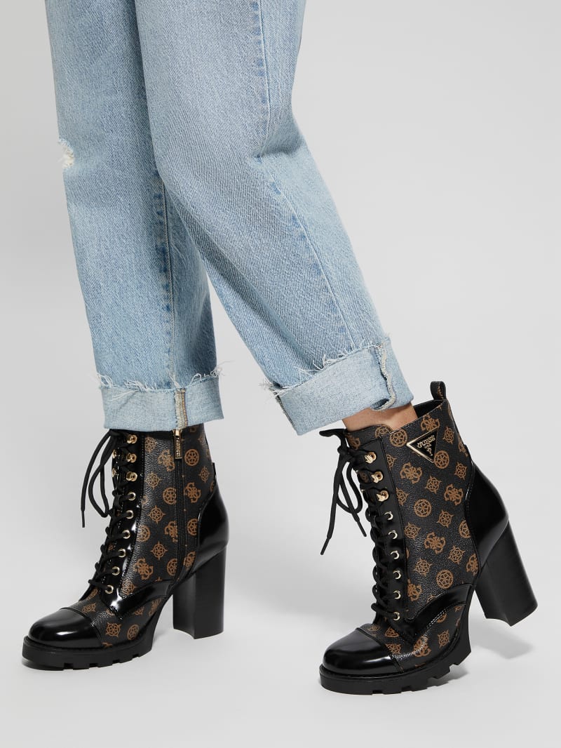 Guess Neadyn Lace-Up Heeled Moto Booties - Black 002 Guess Neadyn Lace-Up Heeled Moto Booties - Black 002