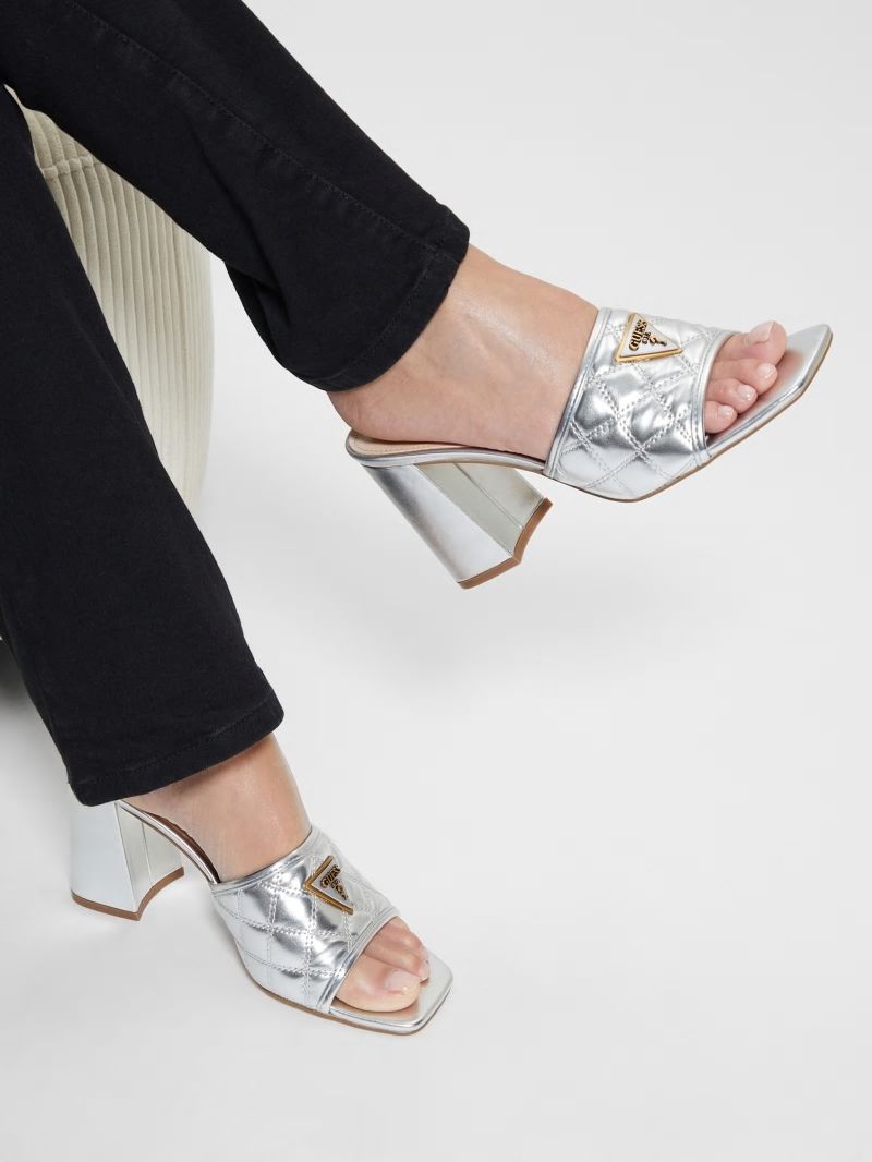 Guess Quilted Block Metallic Heels - Silver 040 Guess Quilted Block Metallic Heels - Silver 040