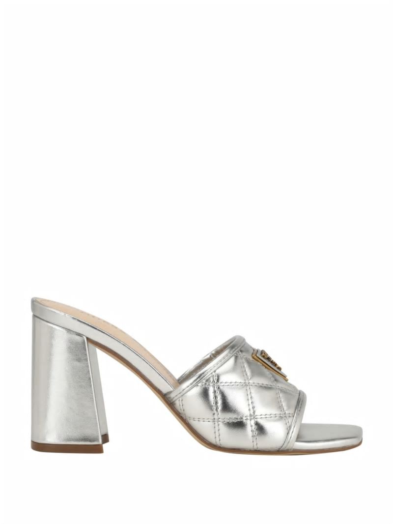 Guess Quilted Block Metallic Heels - Silver 040 Guess Quilted Block Metallic Heels - Silver 040