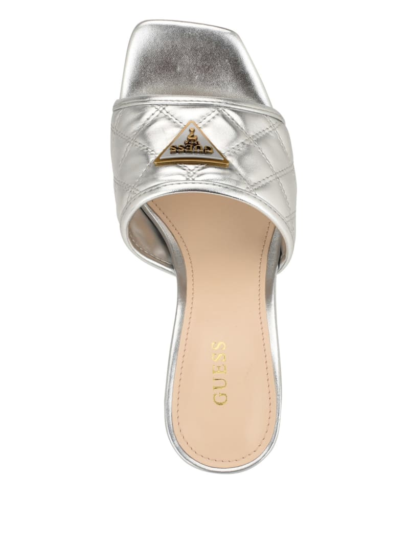 Guess Quilted Block Metallic Heels - Silver 040 Guess Quilted Block Metallic Heels - Silver 040