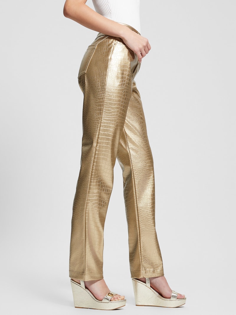 Guess Ambra Metallic Faux-Leather Pants - Light Gold Guess Ambra Metallic Faux-Leather Pants - Light Gold