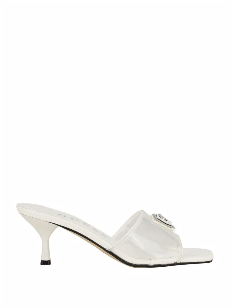 Guess Lusie Triangle Clear Kitten Mules - Wht Floral Guess Lusie Triangle Clear Kitten Mules - Wht Floral