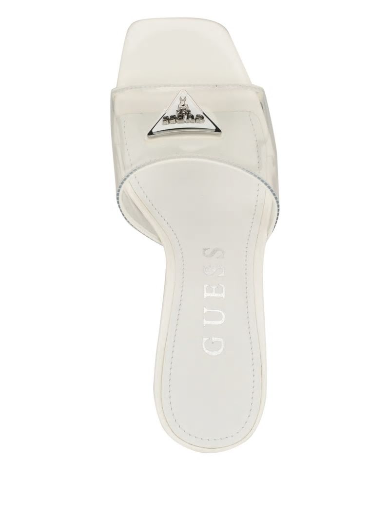 Guess Lusie Triangle Clear Kitten Mules - Wht Floral Guess Lusie Triangle Clear Kitten Mules - Wht Floral