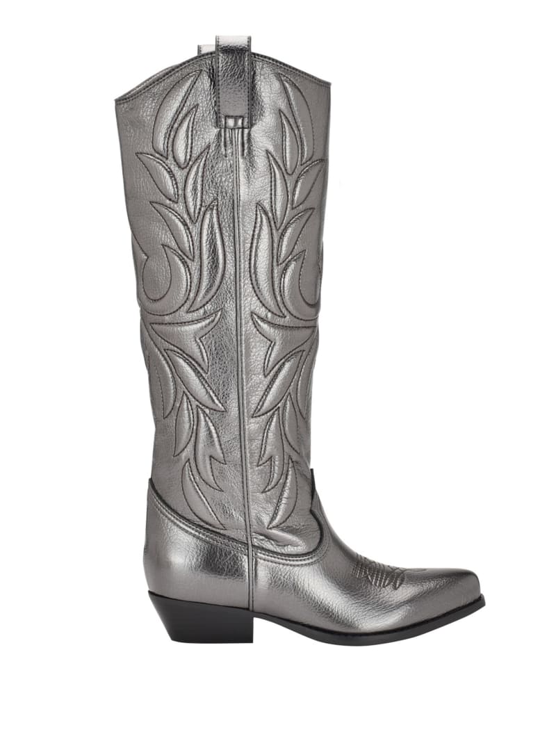 Guess Ginnifer Knee-High Cowboy Boots - Gunmetal Guess Ginnifer Knee-High Cowboy Boots - Gunmetal