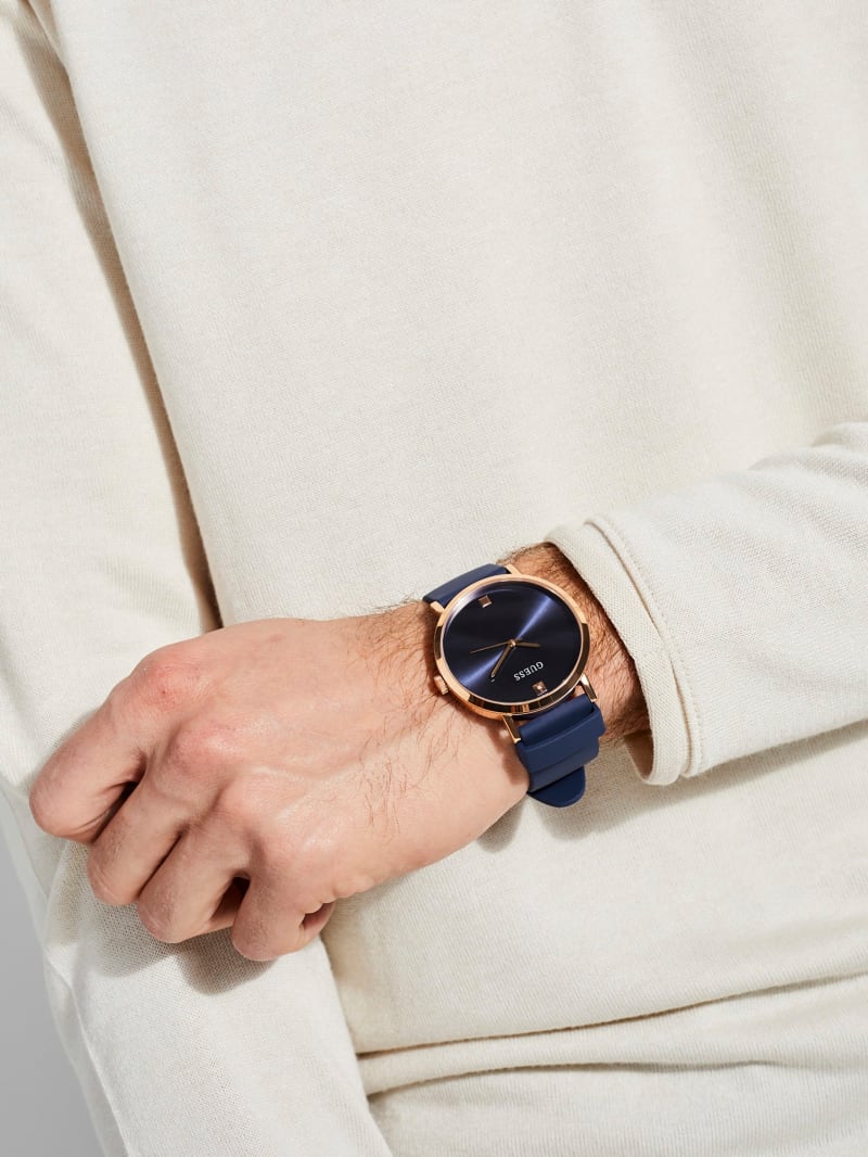 Guess Navy and Rose Gold-Tone Analog Watch - Blue Guess Navy and Rose Gold-Tone Analog Watch - Blue
