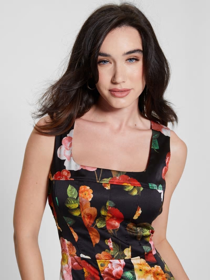Guess Eco Alivia Dress - Peony Charm Print Black Guess Eco Alivia Dress - Peony Charm Print Black