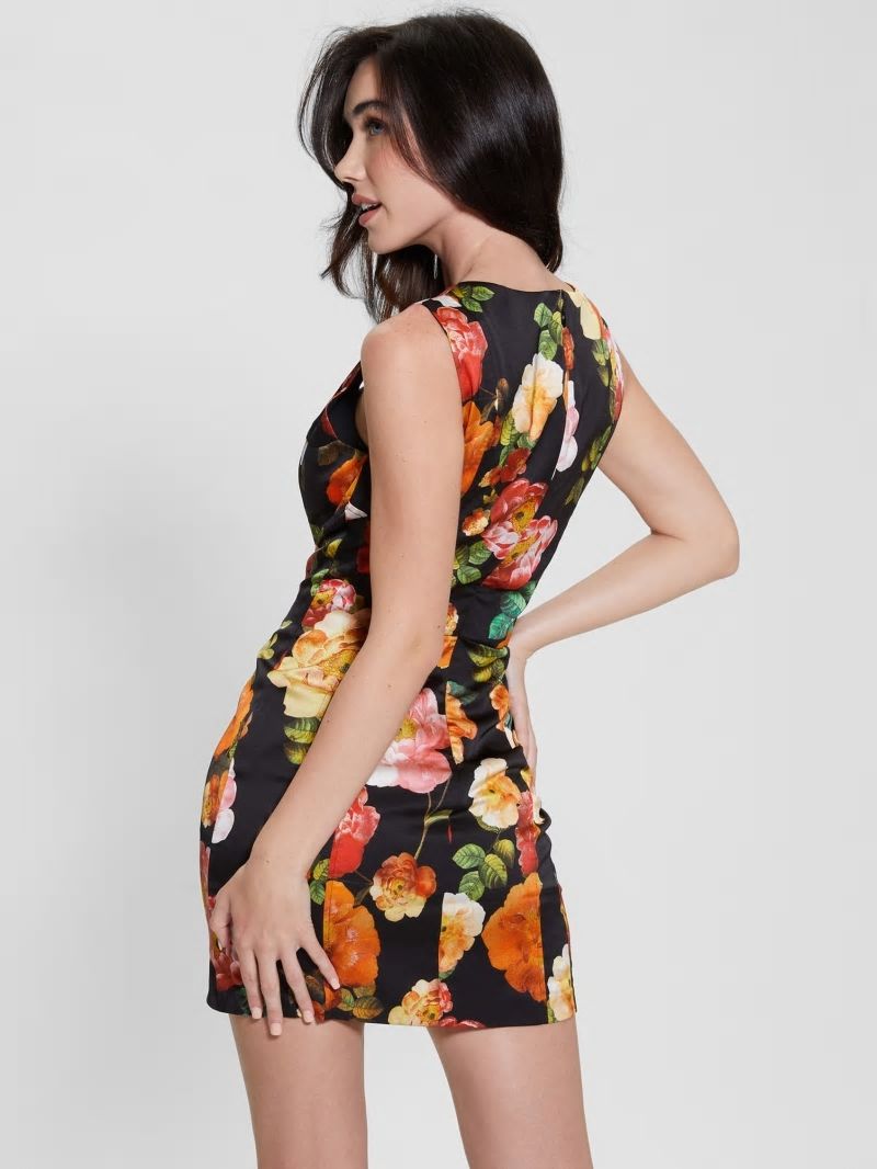 Guess Eco Alivia Dress - Peony Charm Print Black Guess Eco Alivia Dress - Peony Charm Print Black