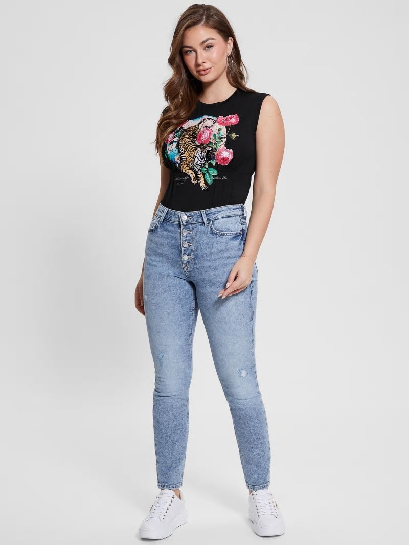 Guess Tiger Roses Corset Tee - Black Guess Tiger Roses Corset Tee - Black