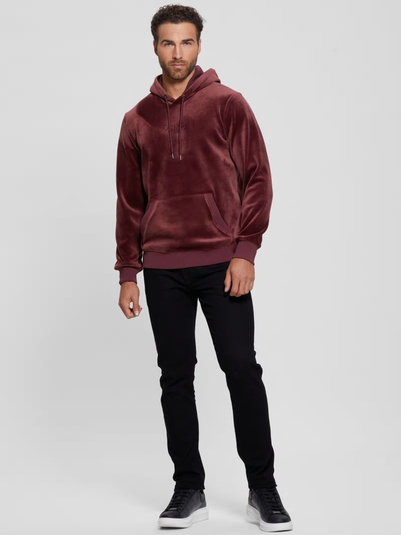 Guess Bonded Velvet GUESS Hoodie - Red Noir Guess Bonded Velvet GUESS Hoodie - Red Noir