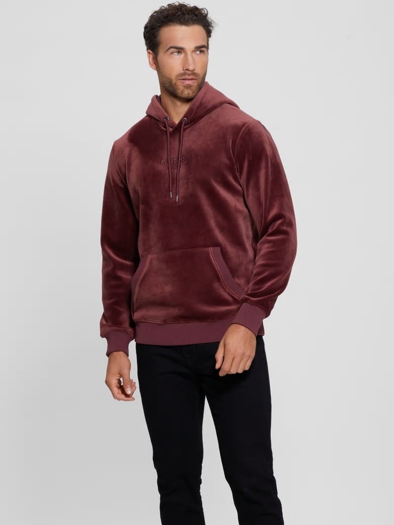 Guess Bonded Velvet GUESS Hoodie - Red Noir Guess Bonded Velvet GUESS Hoodie - Red Noir