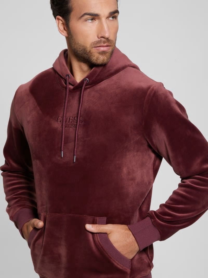 Guess Bonded Velvet GUESS Hoodie - Red Noir Guess Bonded Velvet GUESS Hoodie - Red Noir