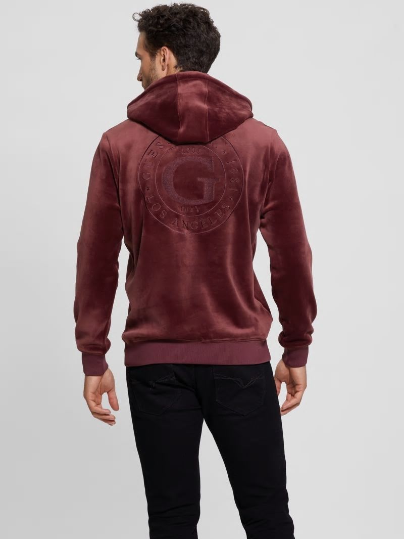 Guess Bonded Velvet GUESS Hoodie - Red Noir Guess Bonded Velvet GUESS Hoodie - Red Noir