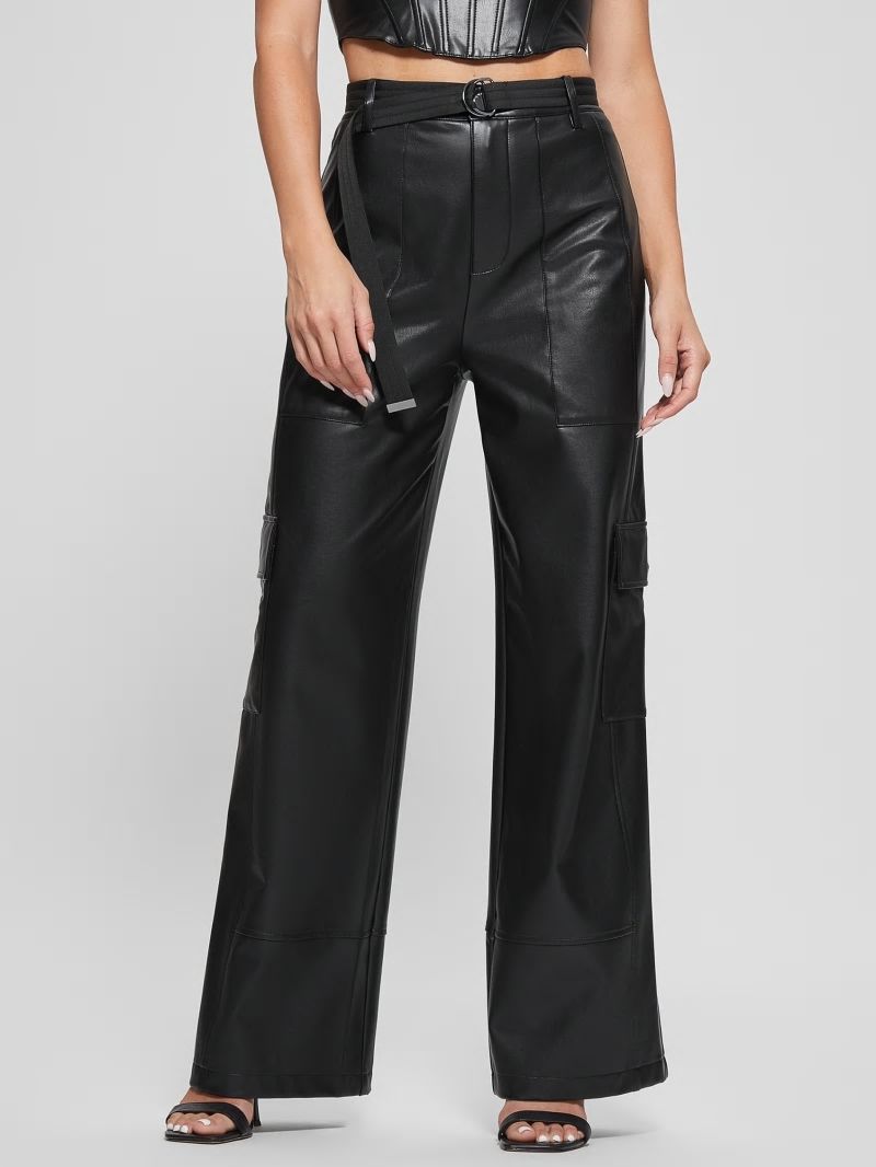 Guess Gwen Faux-Leather Cargo Pants - Jet Black Multi Guess Gwen Faux-Leather Cargo Pants - Jet Black Multi