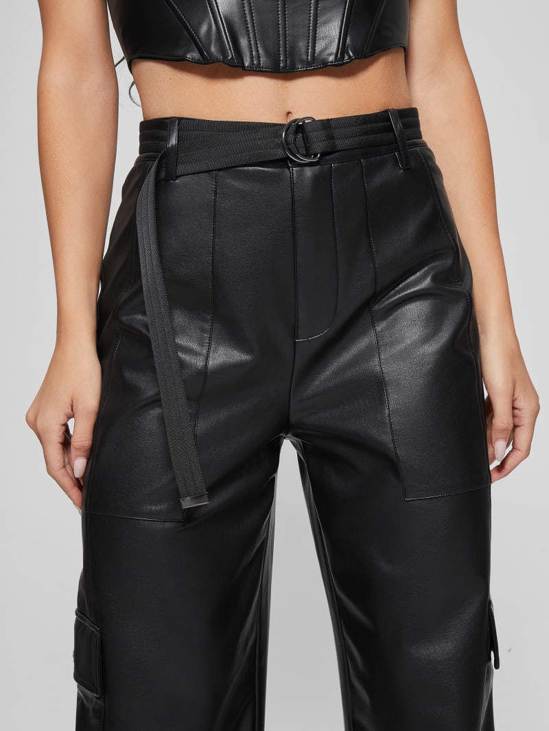 Guess Gwen Faux-Leather Cargo Pants - Jet Black Multi Guess Gwen Faux-Leather Cargo Pants - Jet Black Multi