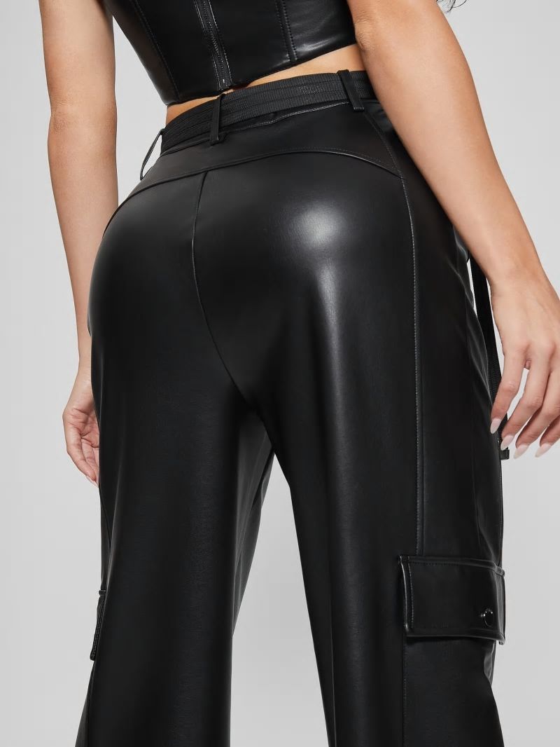 Guess Gwen Faux-Leather Cargo Pants - Jet Black Multi Guess Gwen Faux-Leather Cargo Pants - Jet Black Multi