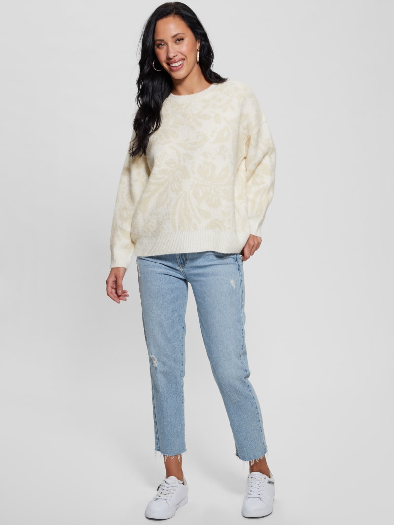 Guess Hibiscus Wool-Blend Sweater - Folk Floral Print Light M Guess Hibiscus Wool-Blend Sweater - Folk Floral Print Light M