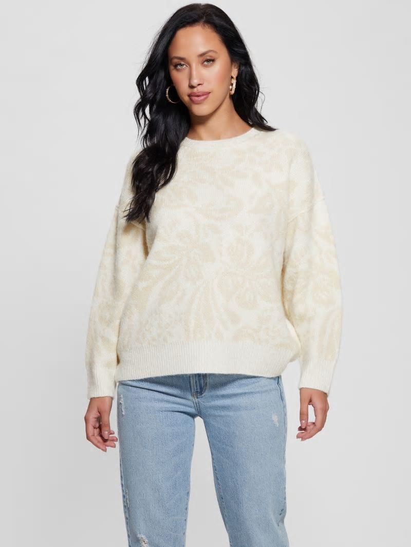 Guess Hibiscus Wool-Blend Sweater - Folk Floral Print Light M Guess Hibiscus Wool-Blend Sweater - Folk Floral Print Light M