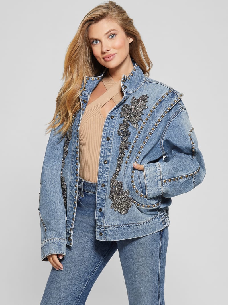Guess Blake Oversized Denim Flight Jacket - Bluestone Guess Blake Oversized Denim Flight Jacket - Bluestone