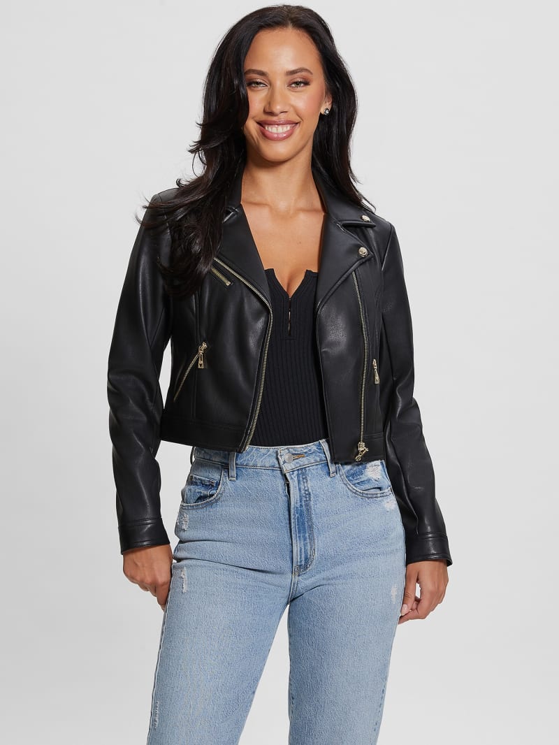 Guess Venom Cropped Moto Jacket - Jet Black Multi Guess Venom Cropped Moto Jacket - Jet Black Multi