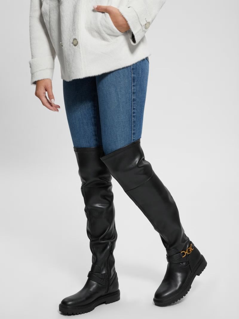 Guess Jellio Buckle Knee-High Boots - Black 001 Guess Jellio Buckle Knee-High Boots - Black 001