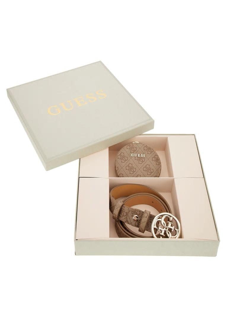 Guess Belt and Keyring Gift Set - Latte Logo Guess Belt and Keyring Gift Set - Latte Logo