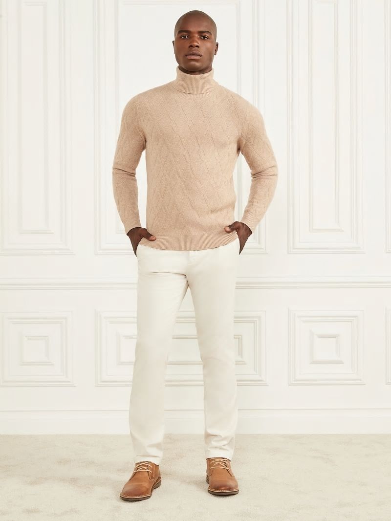 Guess Eco Rhombus Turtleneck Sweater - Herb Tan Guess Eco Rhombus Turtleneck Sweater - Herb Tan